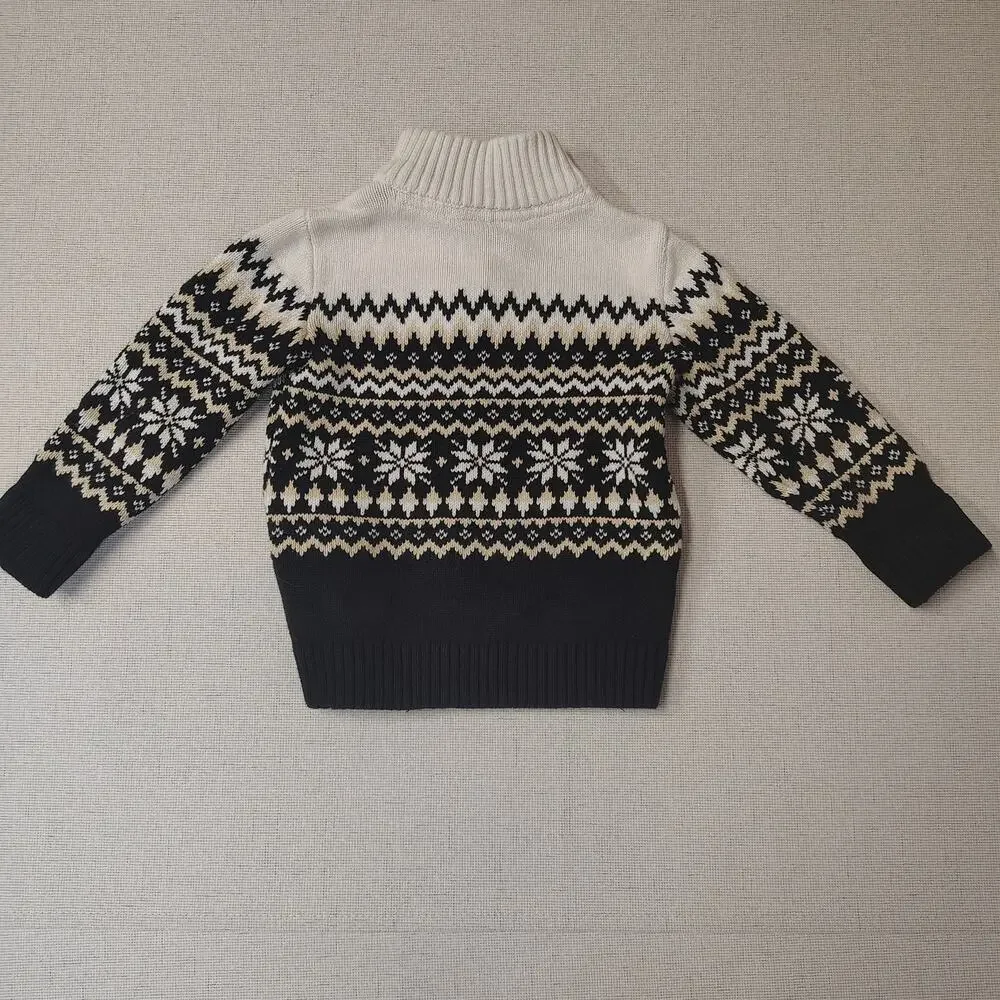 The Children's Place Boys 2T Fair Isle Sweater Quarter Zip Snowflake Nordic